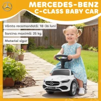 Mașinuță Electrică AIYAPLAY pentru Copii Licență Mercedes Benz cu Claxon și Spațiu de Depozitare, 65x28x39 cm, Alb(m-4)