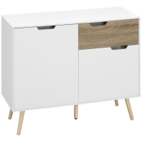 HOMCOM Buffet Scandinave Blanc Pieds Bois Massif 98x39x81,5 cm