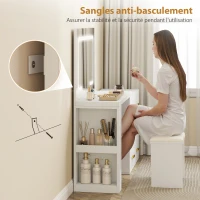 HOMCOM Coiffeuse avec miroir et tabouret, table de maquillage avec éclairage LED réglable, 6 tiroirs, 118 x 78 x 135 cm, blanc(m-9)