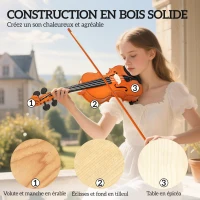 HOMCOM Violon 4/4 ensemble de violon en bois massif pour adultes et débutants avec étui léger et portable 60 x 21 cm marron(m-5)