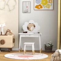 AIYAPLAY Ensemble coiffeuse pour enfant avec tabouret, coiffeuse 2 pièces pour enfants de 3 à 6 ans, miroir forme de nuage, blanc(m-10)