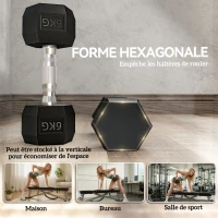 HOMCOM Ensemble d'haltères courtes, lot de 2 haltères hexagonaux recouverts de caoutchouc, acier noir(m-6)