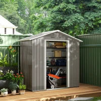 Outsunny Abri de jardin en métal 1,8 m², cabane de jardin à outils en métal, 194 x 110 x 184 cm, grand espace de rangement extérieur avec portes coulissantes et 4 aérations, gris(m-10)