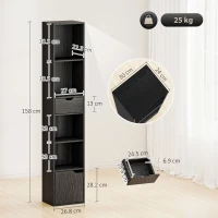 HOMCOM 6-Tier Bookcase, Tall Narrow Bookshelf with Drawer and Door - Black(m-3)