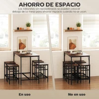 HOMCOM Mesa Alta de Cocina con 4 Taburetes Industrial Reposapiés Ahorro de Espacio para Espacios Reducidos Marrón Rústico(m-4)