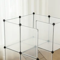 PawHut Enclos lapin interieur, 2 niveaux, parc modulable pour petits animaux, 27pcs, 140 x 70 x 90 cm, noir(m-9)