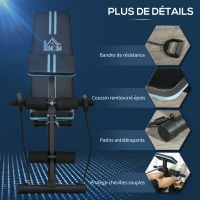 HOMCOM Banc de musculation pliable inclinable, banc réglable avec extenseur des jambes, acier, 54 x 160 x 106 cm, noir bleu(m-8)