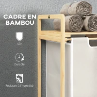 HOMCOM Panier à linge en bambou 2 paniers amovibles et coulissants en non-tissé 63,5 x 33 x 73 cm crème(m-7)