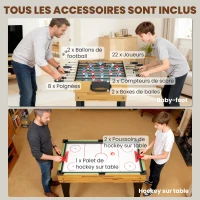 SPORTNOW Table multijeux 13 en 1, table de jeu baby-foot, billard, ping-pong, 121x109x80cm, pour enfants et adultes, noyer clair(m-6)