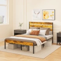 HOMCOM Cadre de lit double en acier avec sommier et tête de lit compatible matelas 140 x 200 cm, style industriel(m-10)