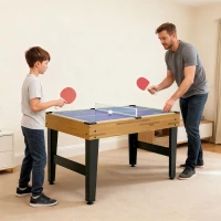 SPORTNOW Table multijeux 13 en 1, table de jeu baby-foot, billard, ping-pong, 121x109x80cm, pour enfants et adultes, noyer clair(m-10)