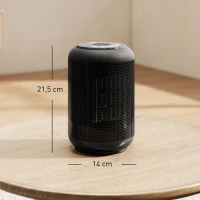 HOMCOM Chauffage d'appoint céramique PTC, radiateur électrique soufflant 1500 W, thermostat réglable, 14 x 14 x 21,5 cm, noir(m-3)