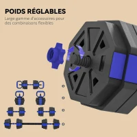 SPORTNOW Ensemble d'haltères musculation 4 en 1 haltère réglable 25 kg kettlebell, barre de musculation support pour pompes bleu(m-5)