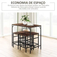 HOMCOM Conjunto de Mesa de Bar com 4 Bancos com Apoio para os Pés Mesa de 100x60x88cm e Bancos de 32x32x57cm Preto e Nogueira(m-4)