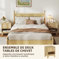 HOMCOM Lot de 2 tables de chevet étroite, table d'appoint compartiment ouvert 1 tiroir, panneaux cannelés 43x40x55cm naturel(m-4)