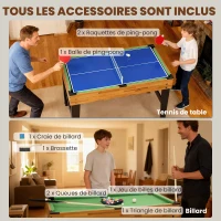 SPORTNOW Table multijeux 13 en 1, table de jeu baby-foot, billard, ping-pong, 121x109x80cm, pour enfants et adultes, noyer clair(m-7)