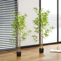 HOMCOM Plante artificielle Bambou arbre artificiel hauteur 180 cm avec pot, décoration interieur, très réaliste(m-10)