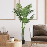 HOMCOM Plante artificielle intérieure 180 cm, palmier Areca arbre artificiel avec pot en plastique et flocage, vert(m-10)