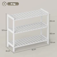 HOMCOM Étagère à chaussures, porte-chaussures 3 niveaux, étagères à lattes, en bois de pin， 70 x 26 x 57,5 cm, blanc(m-3)
