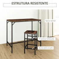HOMCOM Conjunto de Mesa de Bar com 4 Bancos com Apoio para os Pés Mesa de 100x60x88cm e Bancos de 32x32x57cm Preto e Nogueira(m-5)