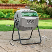 Outsunny Composteur de Jardin - bac à Compost pour déchets - Rotatif 360° - Double Chambre 160 L - Acier PP Gris(m-3)