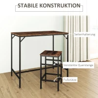 HOMCOM 5-teiliges Bartisch Set Bartisch mit Barhocker-Set Esstisch mit 4 Stühlen Küchentisch für Esszimmer, Küche, Rustikal-Braun+Schwarz(m-5)