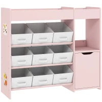 AIYAPLAY Meuble rangement enfant étagère de rangement pour jouets enfants avec 9 tiroirs en tissu et placard, rose(m-12)