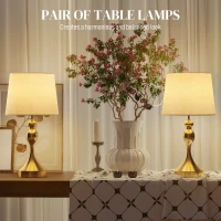 HOMCOM Bedside Lamps Set of 2, Modern Table Lamps with 3 Colour Temperatures, USB A+C Charging Ports and Linen Shade for Living Room Bedroom Office, Gold Tone(m-6)