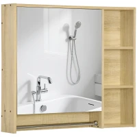kleankin Meuble salle de bain avec miroir, armoire murale avec porte-serviettes, 3 niches, placard et étagère réglable, naturel(m-11)