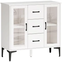 HOMCOM Aparador moderno con puertas Soft-Close, buffet con 3 cajones, 2 puertas de cristal, estantes ajustables, MDF, blanco(m-1)