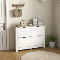 HOMCOM Meuble à chaussures 16 paires, armoire à chaussures étroite avec 4 tiroirs rabattables et étagères réglables, style moderne, pour couloir, entrée, 105 x 26 x 80 cm, blanc et chêne(m-10)