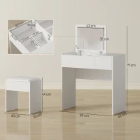 HOMCOM Coiffeuse Table de Maquillage Design Contemporain 80L x 40l x 79H cm Miroir escamotable, tiroir, Coffre + Tabouret Blanc(m-3)