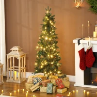 HOMCOM Sapin de Noël artificiel 150 cm, arbre de Noël slim avec 150 lumières 8 modes d'éclairage 431 branches articulées, vert(m-2)