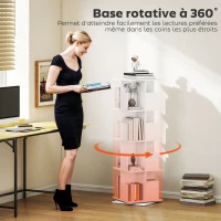 HOMCOM Bibliothèque rotative à 4 niveaux, étagère rangement avec 16 compartiments, 39 x 39 x 128,3 cm, blanc(m-4)