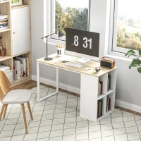 HOMCOM Mesa de ordenador con 4 compartimentos Escritorio para oficina dormitorio espacios pequeños roble(m-2)