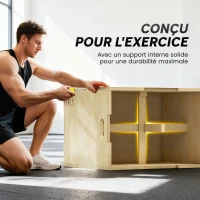 HOMCOM Box Jump pliométrie 3 en 1 appareil musculation fitness entraînement croisé plyobox pour box training 51/61/76cm en bois(m-6)