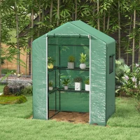 Outsunny Serre de jardin avec 1 porte, 2 fenetres et 2 étagères en forme de U pour Légumes Plantes Fleurs Bâche PE 140x73x190 cm(m-10)