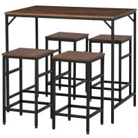 HOMCOM 5-teiliges Bartisch Set Bartisch mit Barhocker-Set Esstisch mit 4 Stühlen Küchentisch für Esszimmer, Küche, Rustikal-Braun+Schwarz(m-11)
