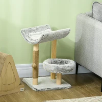 PawHut Abre à chat avec griffoir 1 niche supérieure avec coussin lavable 1 niche ronde peluche hauteur 60 cm gris(m-10)