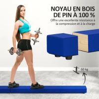 SPORTNOW Poutre gymnastique pliable 210 cm en velours, poutre d'équilibre avec fond antidérapant, pour enfants et adultes, bleu(m-5)