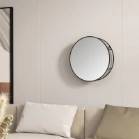 HOMCOM Miroir mural rond avec 2 étagères de rangement pour salle de bain, cadre en métal noir, diamètre de 50 cm(m-10)