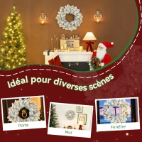 HOMCOM Couronne de Noël lumineuse 60 cm avec 35 LED blanc chaud, minuterie, 98 pointes, pommes de pin, vert et blanc(m-7)