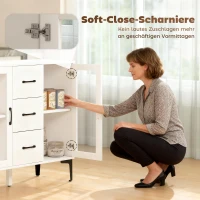 HOMCOM Modern sideboard met soft-close deuren, buffetkast met 3 lades, 2 glazen deuren, verstelbare planken, MDF, wit(m-6)