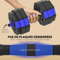 SPORTNOW Ensemble d'haltères musculation 4 en 1 haltère réglable 25 kg kettlebell, barre de musculation support pour pompes bleu(m-6)