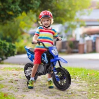 AIYAPLAY Moto électrique pour enfant moto cross pour enfants de 3 à 6 ans 2 moteurs 12V vitesse max. 5 km/h 107x56x70cm bleu(m-10)