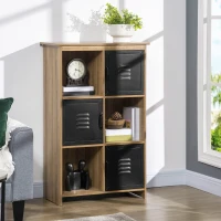 HOMCOM Bibliothèque Design Industriel - Meuble de Rangement 3 niches 3 casiers - Aspect Bois avec Portes en métal Noir(m-10)