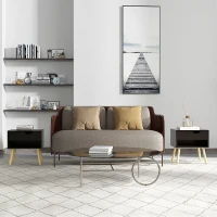 HOMCOM Lot de 2 tables de chevet tables de nuit avec tiroirs pieds en bois massif moderne 50 x 39 x 51 cm noir et bois naturel(m-10)