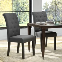 HOMCOM Lot de 2 chaises de Salle à Manger Chaise de cuicine Grand Confort Pieds en Bois Lin 47 x 61 x 101 cm gris foncé(m-10)