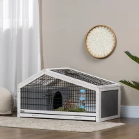 PawHut Clapier cage à lapin - niche, plateau déjection, porte et toit ouvrant verrouillables, abreuvoir - acier noir sapin(m-10)