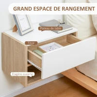 HOMCOM Lot de 2 Tables de Chevet murales - Lot de 2 Tables de Nuit - tiroir Coulissant, étagère, Bicolore Aspect chêne Blanc(m-5)
